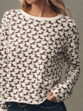 NWT Anthroplogie Caitlin Boxy Tee Maeve Long-Sleeve Shirt Medium Neutral Horse